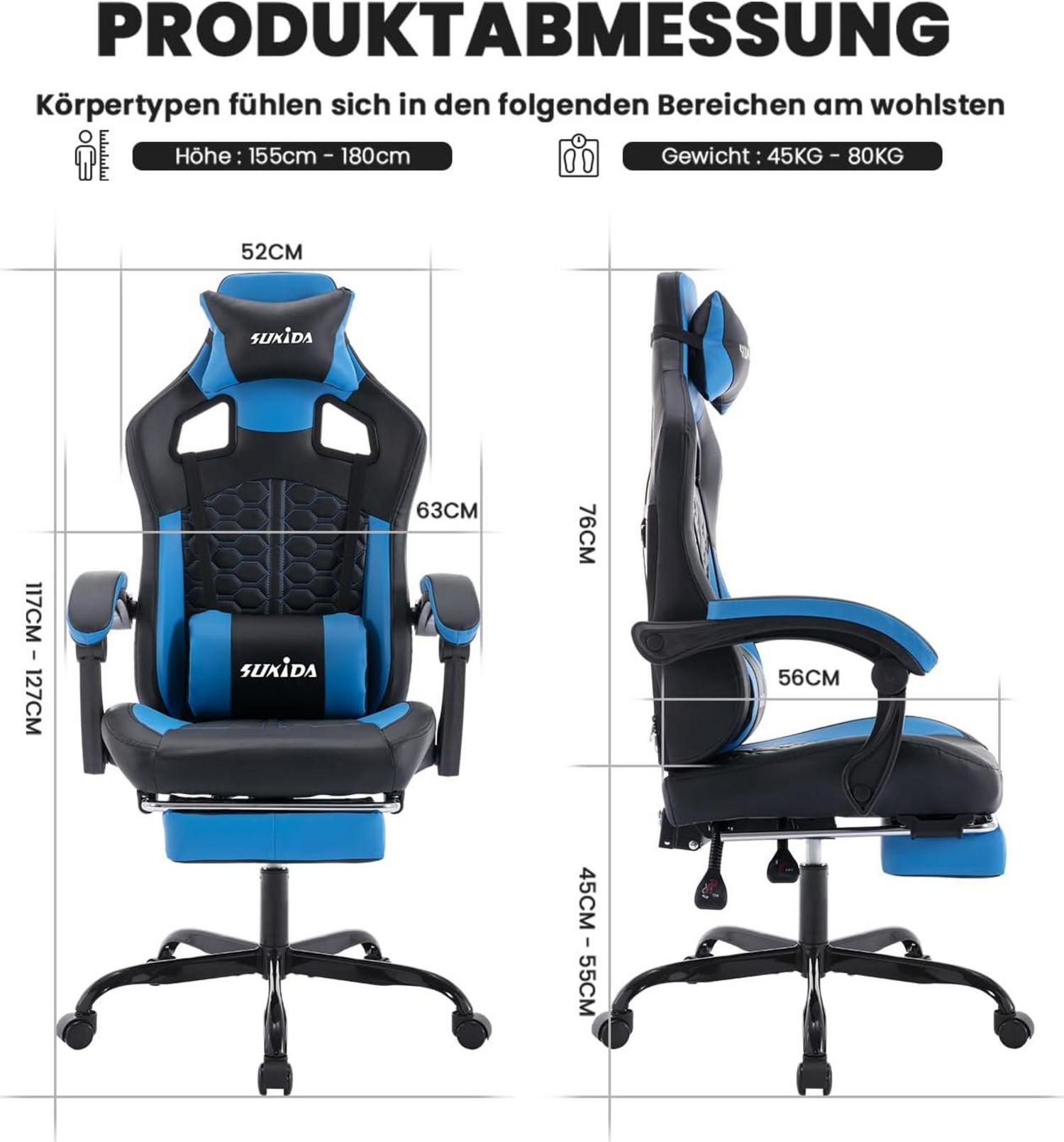 Ergonomischer Gaming-Stuhl mit Fußstütze und Kopfstütze