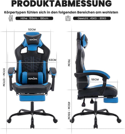 Ergonomischer Gaming-Stuhl mit Fußstütze und Kopfstütze