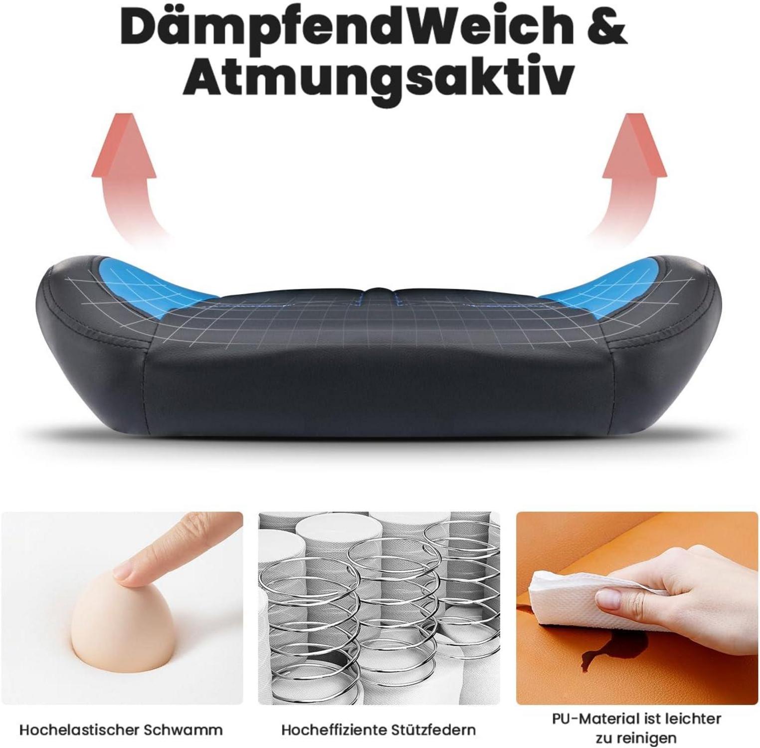 Ergonomischer Gaming-Stuhl mit Fußstütze und Kopfstütze Blau