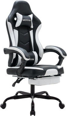 Ergonomischer Gaming Stuhl mit Fußstütze und Lendenwirbelstütze