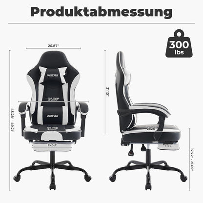 Ergonomischer Gaming Stuhl mit Fußstütze und Lendenwirbelstütze