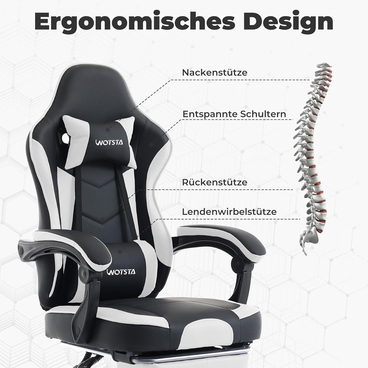 Gaming Chair Computerstuhl Ergonomischer Gamer Stuhl mit Fußstütze