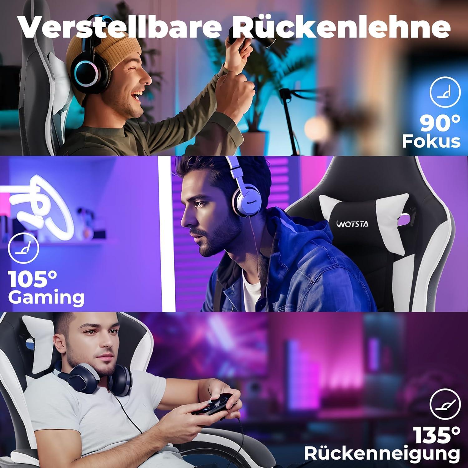 Gaming Chair Computerstuhl Ergonomisch mit Fußstütze Lendenwirbelstütze
