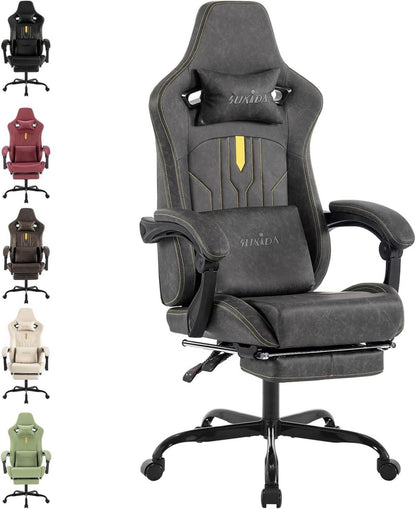 Ergonomischer Gaming Stuhl mit Fußstütze Lendenwirbelstütze Grey