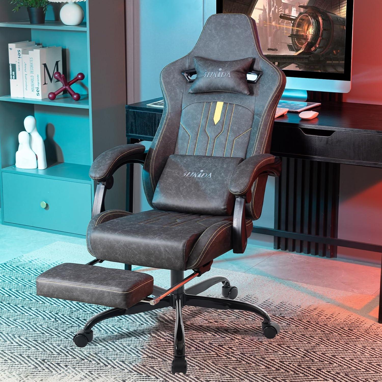 Ergonomischer Gaming Stuhl mit Fußstütze und