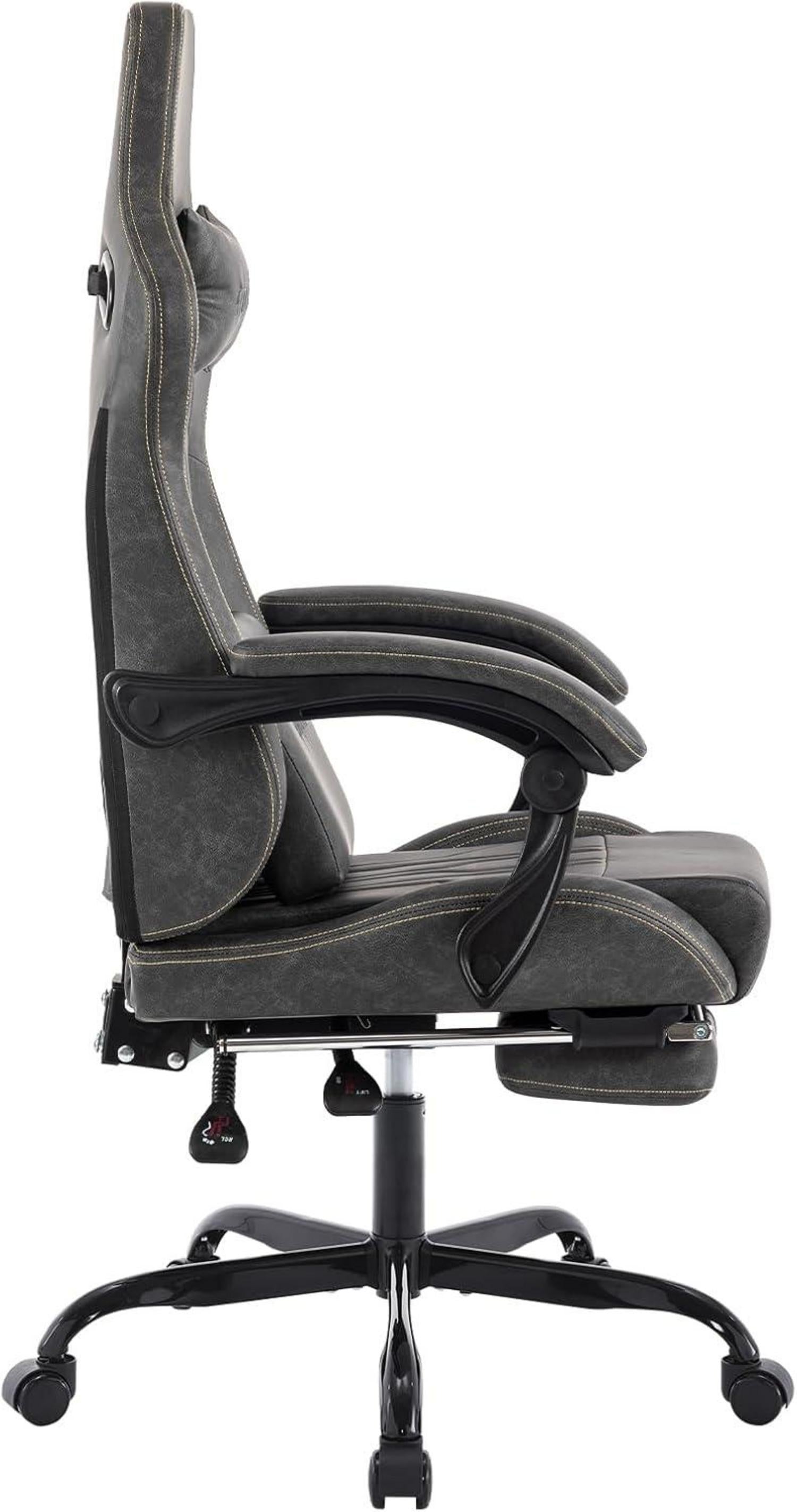 Ergonomischer Gaming Stuhl mit Fußstütze und Lendenwirbelstütze Grey
