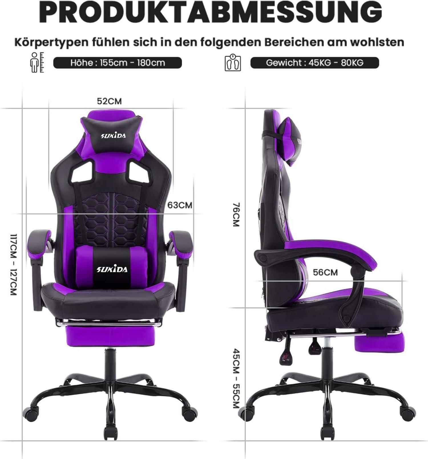 Ergonomischer Gaming-Stuhl mit Fußstütze und einstellbarer Rückenlehne