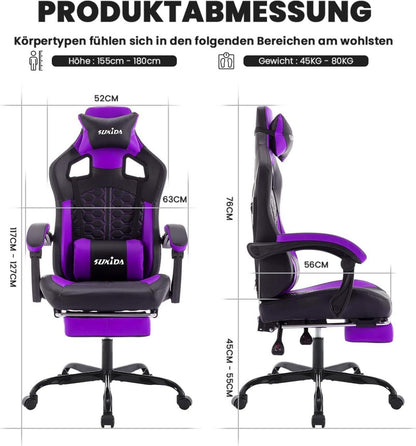 Ergonomischer Gaming-Stuhl mit Fußstütze und einstellbarer Rückenlehne