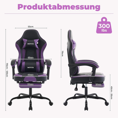 Ergonomischer Gaming Stuhl mit Fußstütze und Lendenwirbelstütze SchwarzViolett