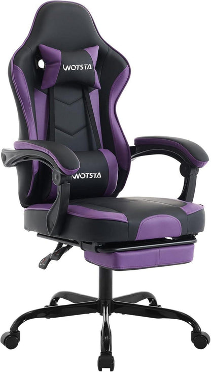 Ergonomischer Gaming Stuhl mit Fußstütze und Lendenwirbelstütze