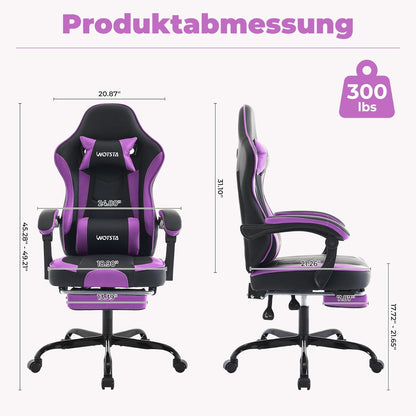 Ergonomischer Gaming Stuhl mit Fußstütze und Lendenwirbelstütze