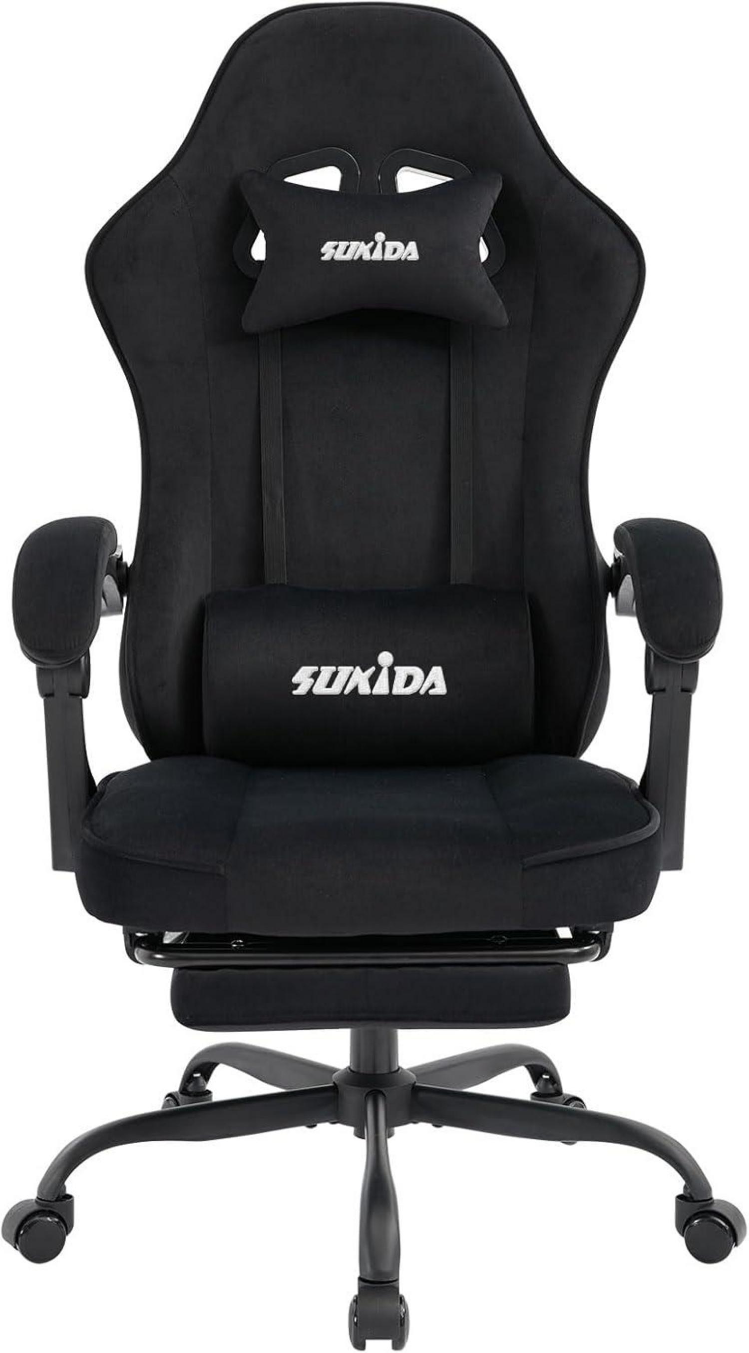 Ergonomischer Gaming Stuhl Stoff Schwarz Lordosenstütze