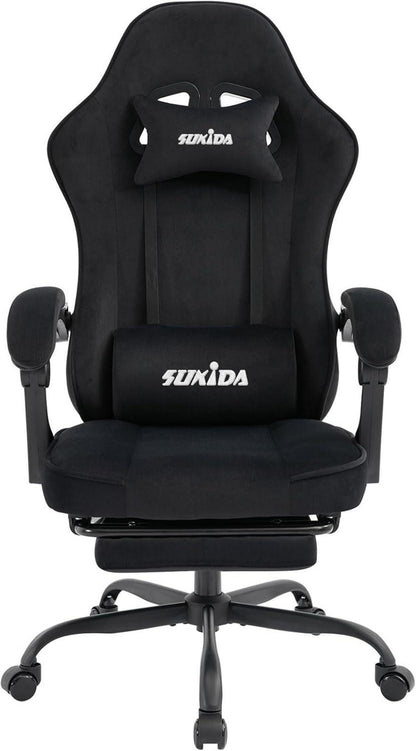Ergonomischer Gaming Stuhl Stoff Schwarz Lordosenstütze