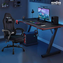 Ergonomischer Gaming Stuhl Stoff Schwarz Fußstütze