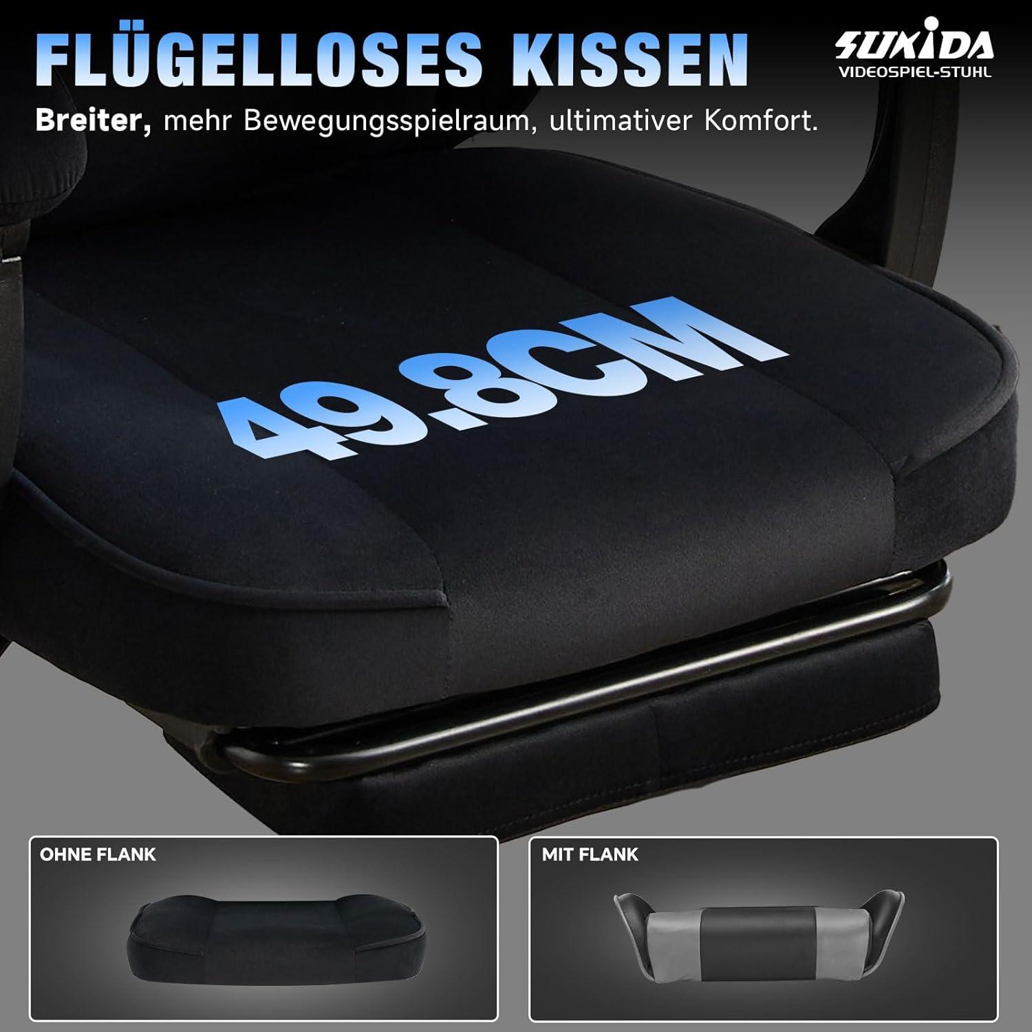 Ergonomischer Gaming Stuhl Stoff Schwarz Racing Chair Lordosenstütze