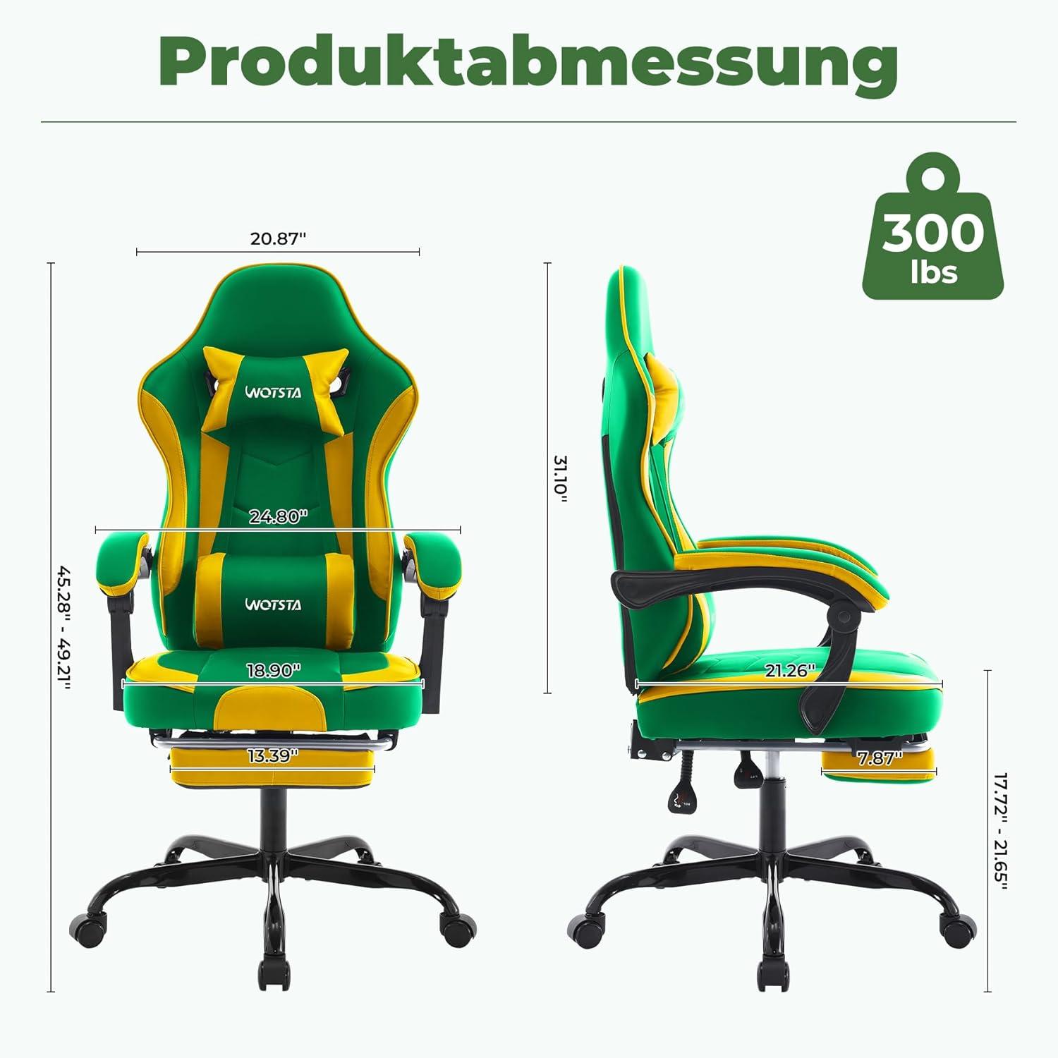 Ergonomischer Gaming Stuhl mit Fußstütze und Lendenwirbelstütze