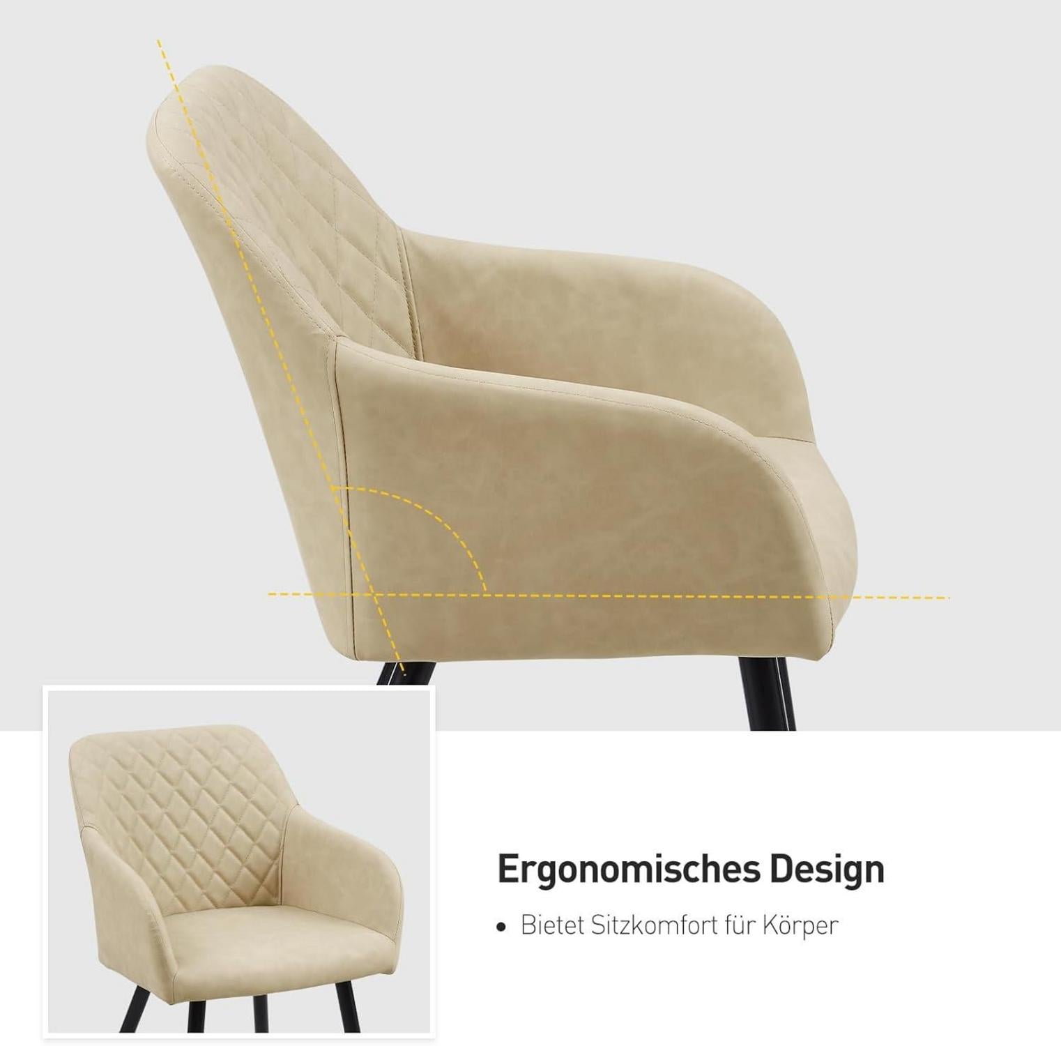 Esszimmerstuhl Kunstleder Armlehne Metallbeine Elfenbeinbeige
