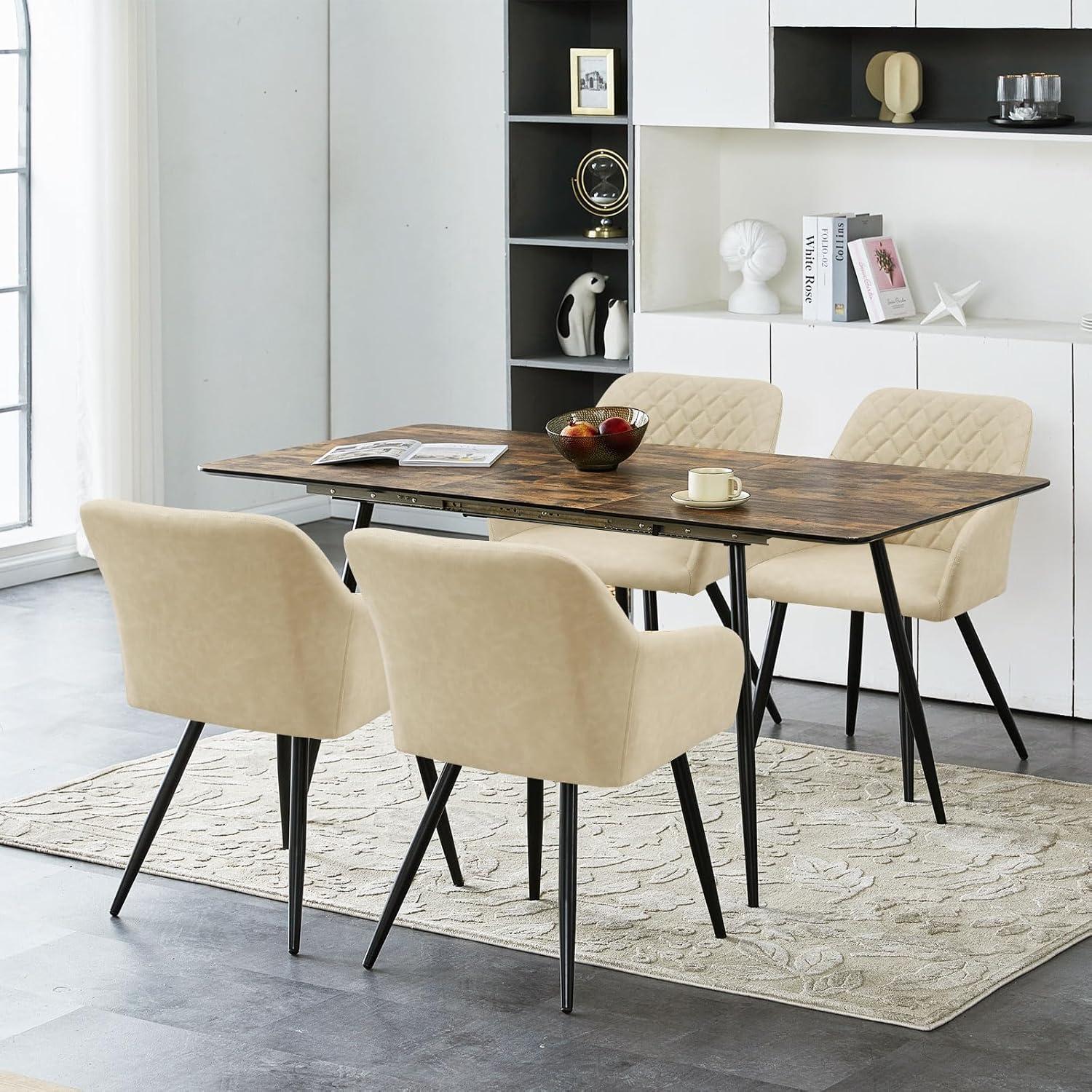 CLIPOP Esszimmerstuhl Kunstleder Bezug Armlehne Metallbeine Elf enbeige
