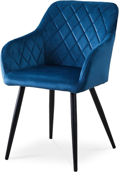 Esszimmerstuhl Samt Bezug Armlehne Metallbeine Polstersessel Blau