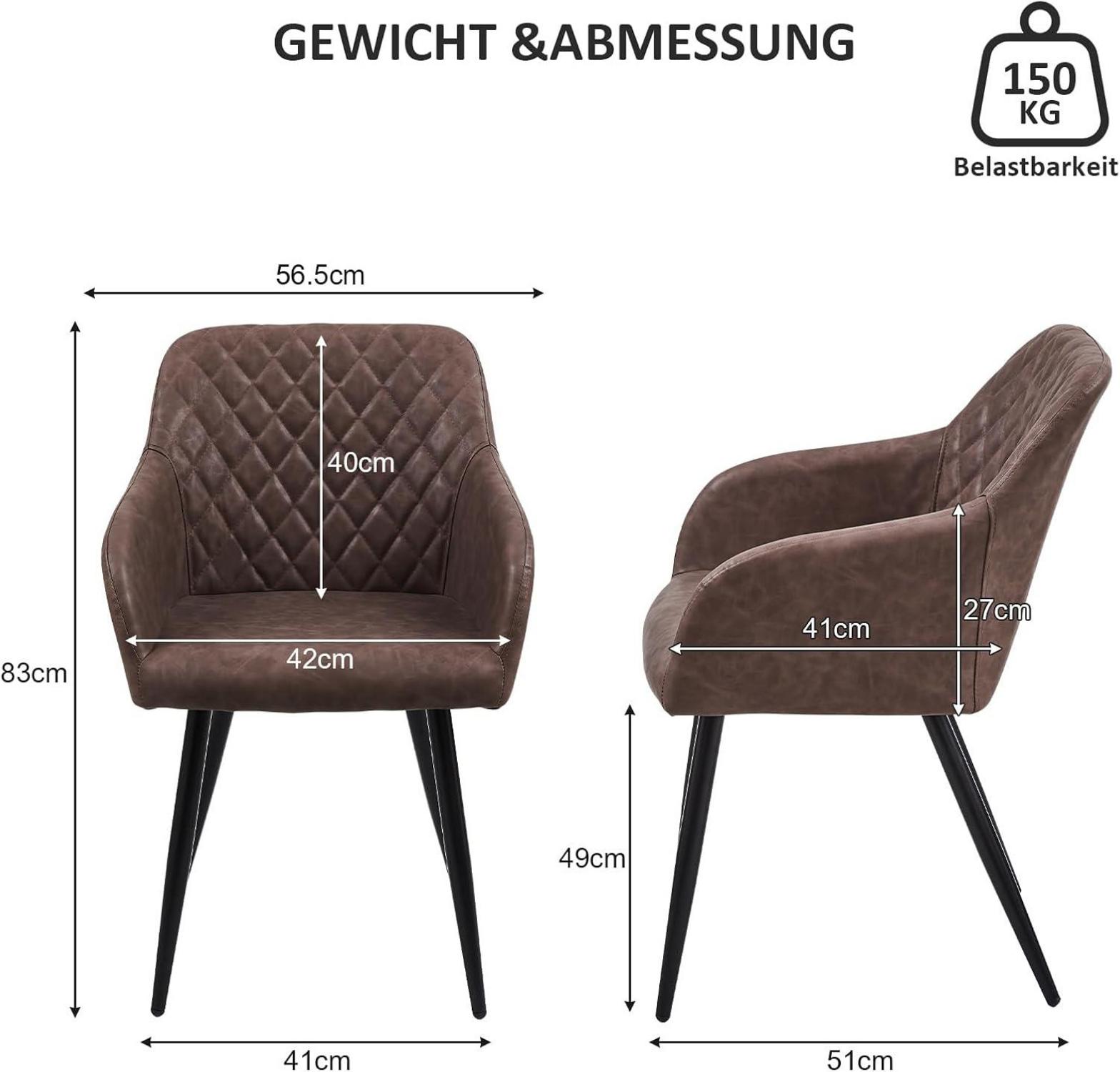 Esszimmerstuhl Retro Kunstleder Armlehne Metallbeine Schokobraun