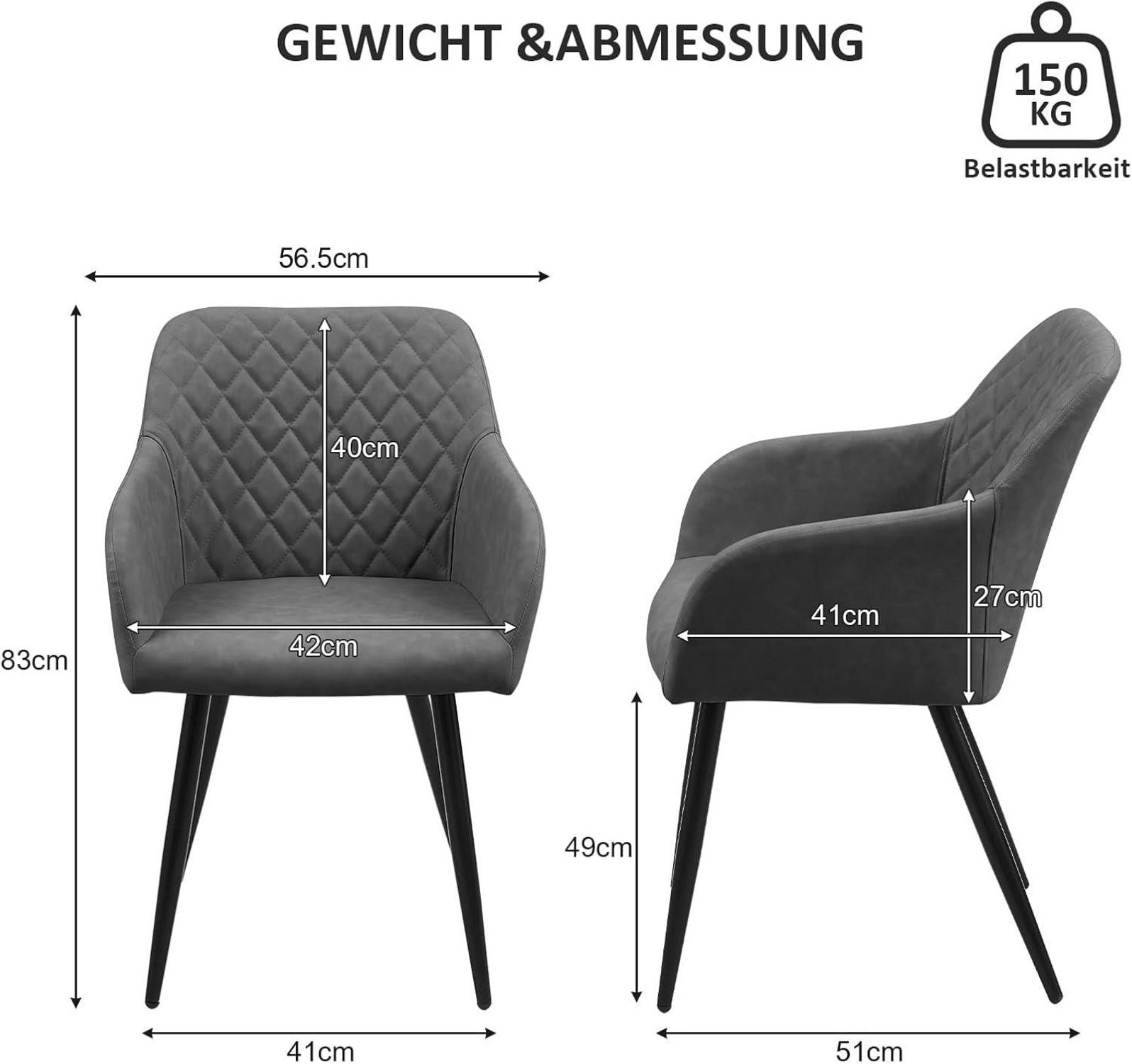 Esszimmerstuhl Retro Kunstleder Armlehne Metallbeine Felsgrau