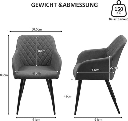 Esszimmerstuhl Retro Kunstleder Armlehne Metallbeine Felsgrau