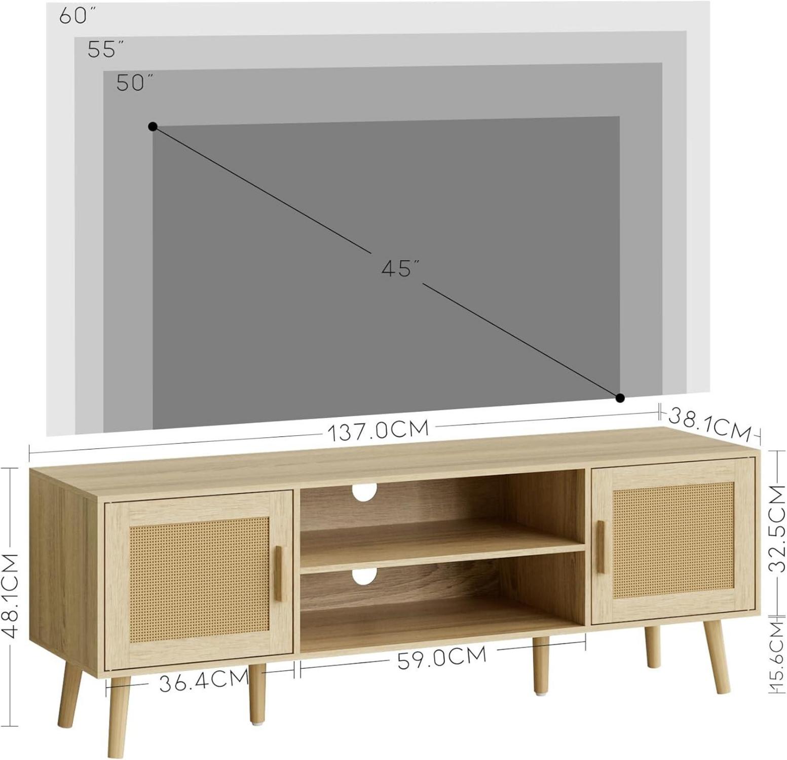 TV-Schrank Eiche 137x38x48 cm Lowboard für TV 60 Zoll
