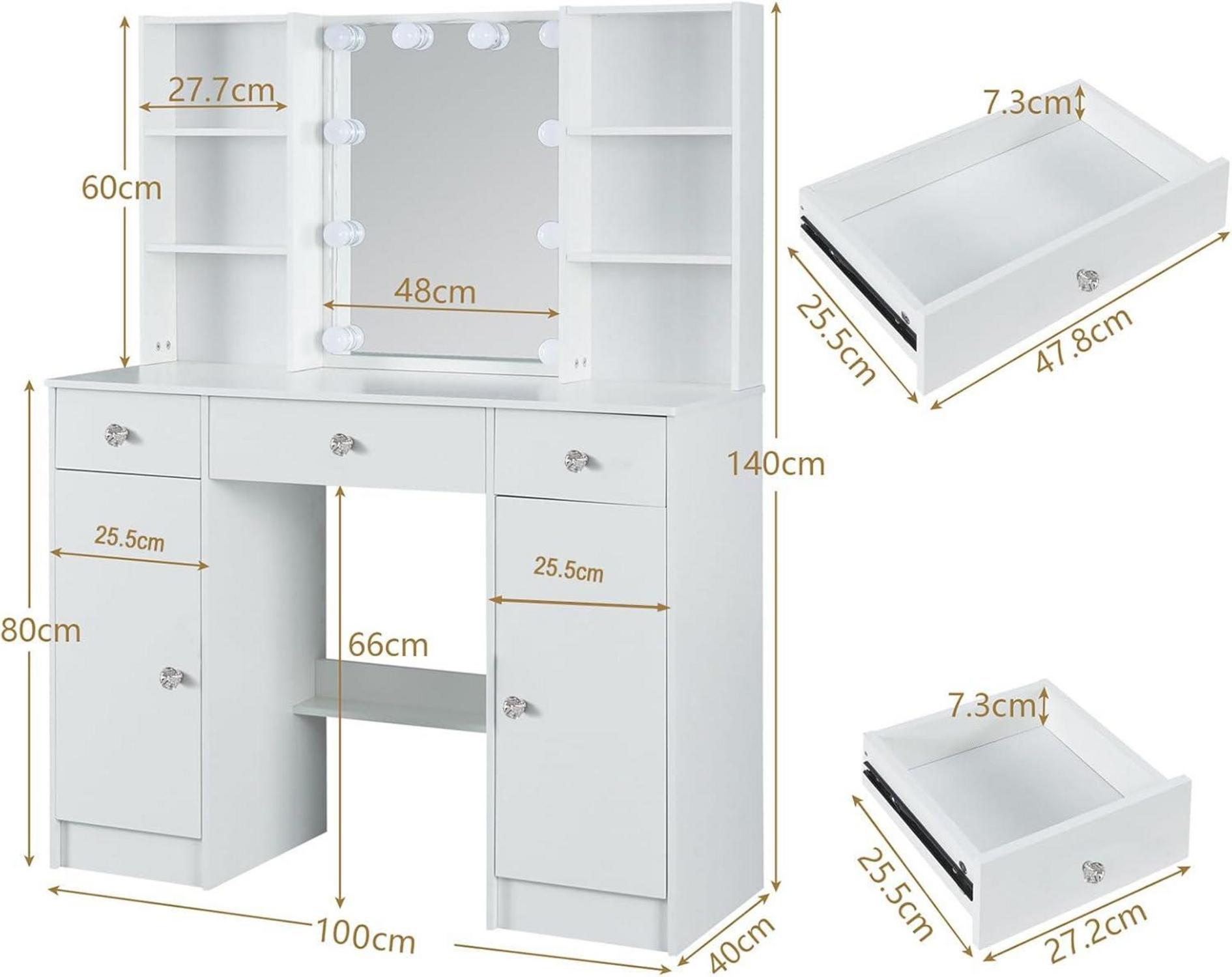 Schminktisch Beleuchtung 3 Lichtmodi Spiegel Hocker 100x40x140cm