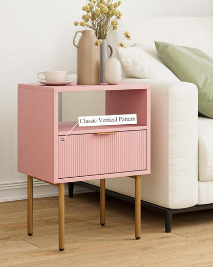 Nachttisch mit Schublade und Ablage, Modernes Nachtkästchen in Rosa