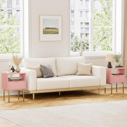 Nachttisch Rose Gold mit Schublade und Regalboden, Modernes Nachtschränkchen