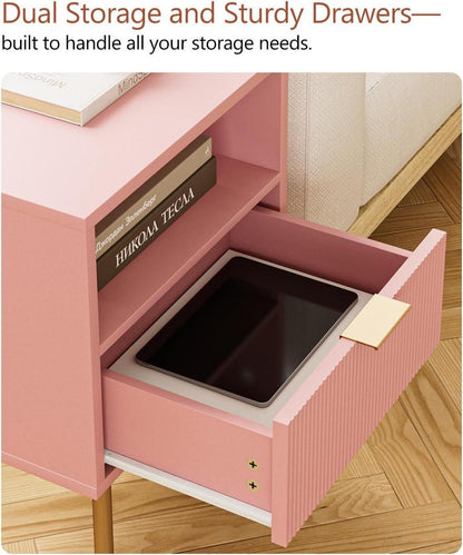 Nachttisch Rose Gold mit Schublade und Regalboden, Modernes Nachtschränkchen