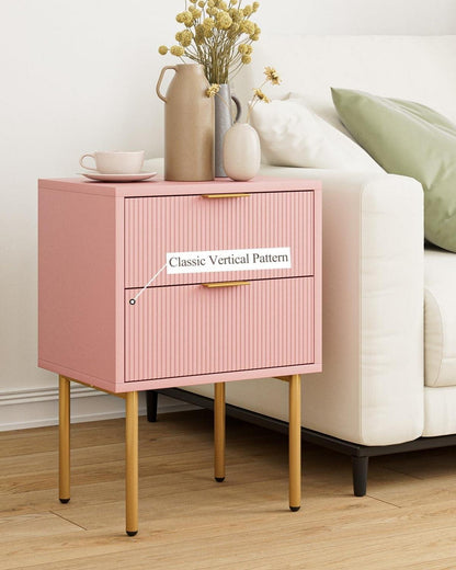 Nachttisch mit Schubladen, Modernes Nachtkästchen, Boho Design, Rosa