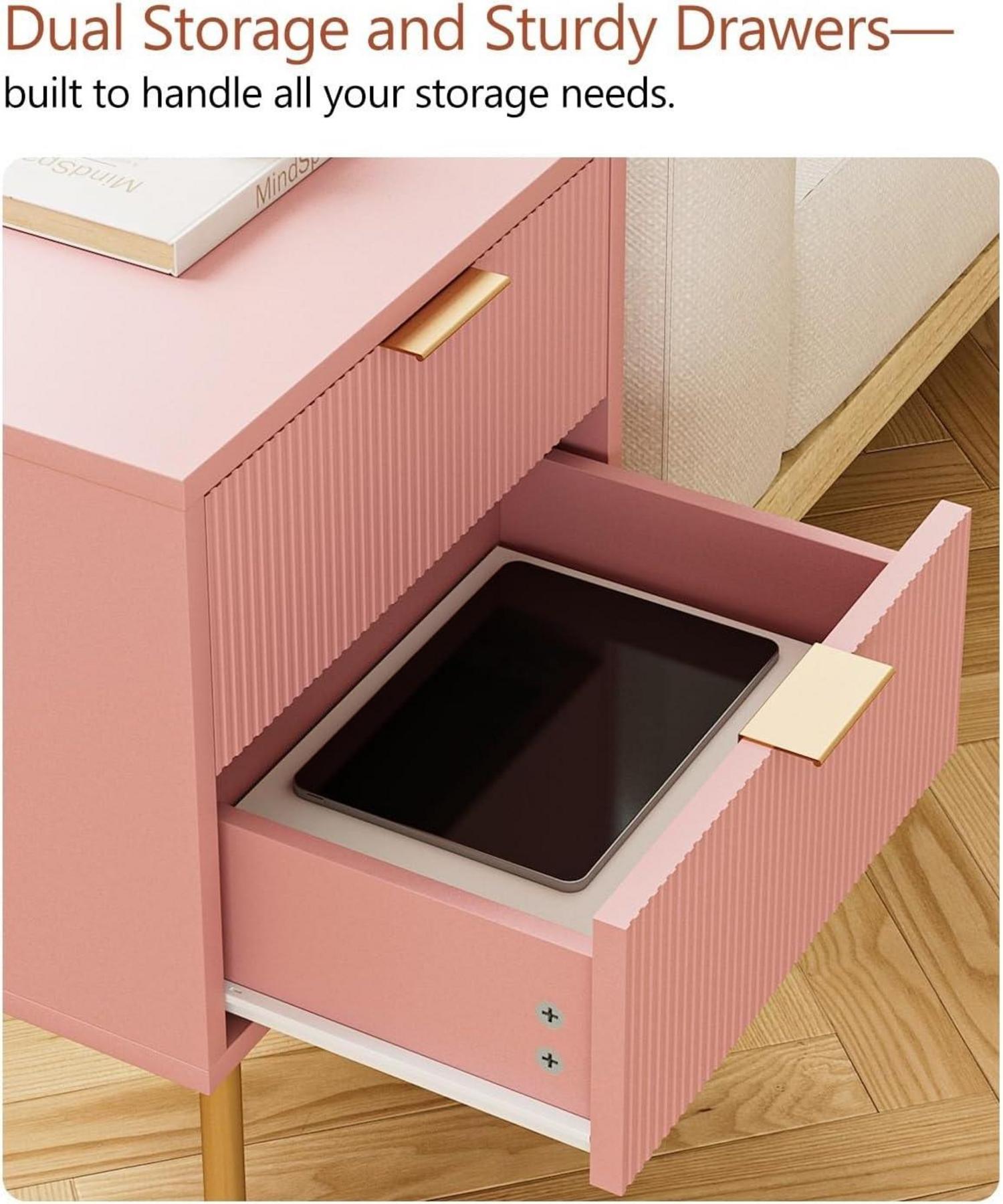 Nachttisch HEYZOEY 2 Schubladen Modernes Boho Design Rosa