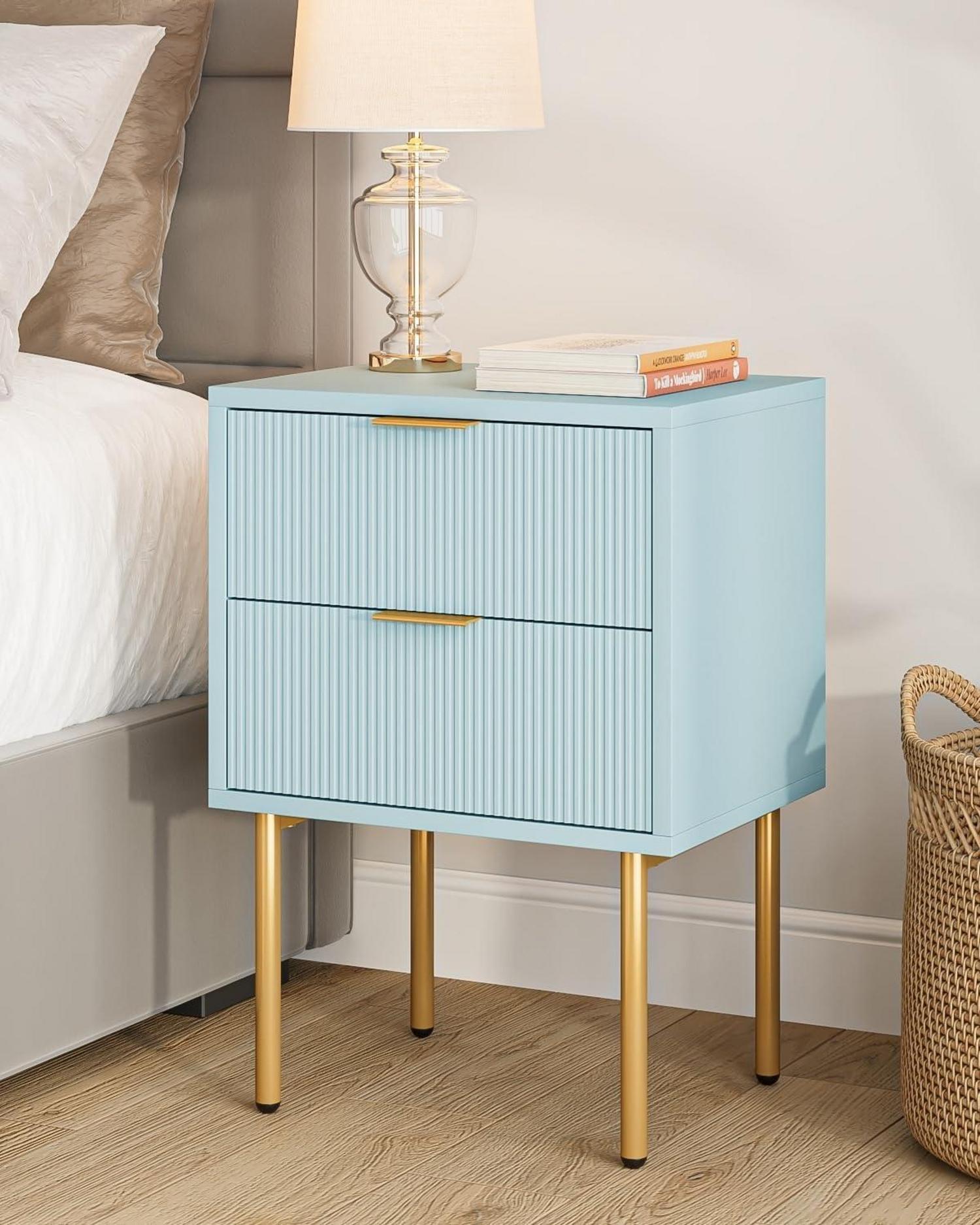 Nachttisch mit 2 Schubladen Modern Boho Nachtkommode Blue