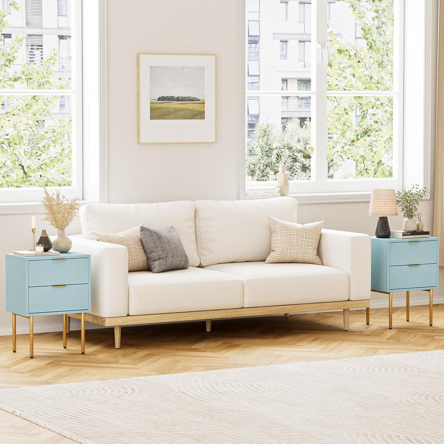 Nachttisch mit Schubladen Modern Blau Gold Metall