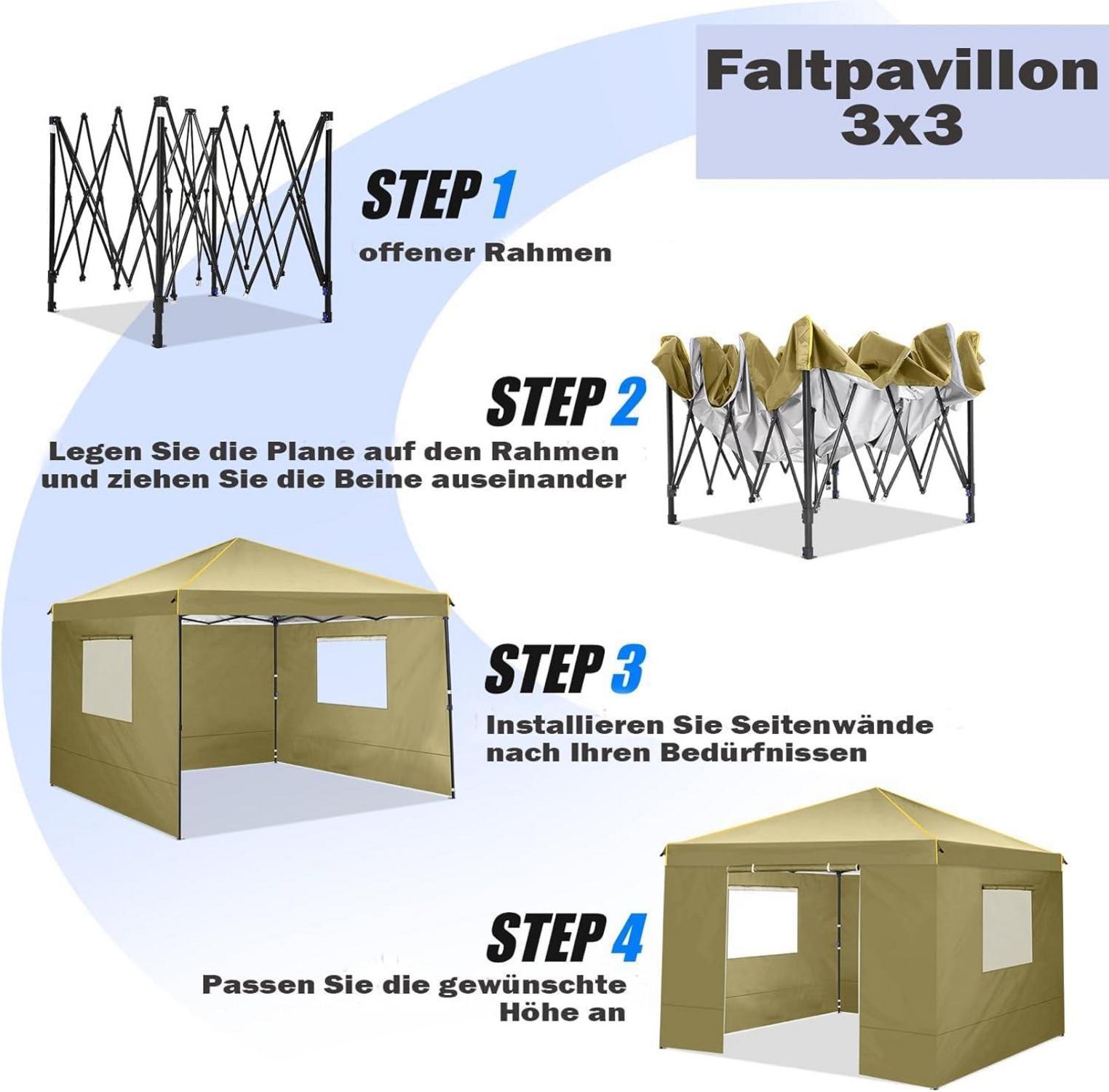 Pavillon 3x3 Wasserdicht Stabil Faltpavillon Profi 4 Seitenteilen