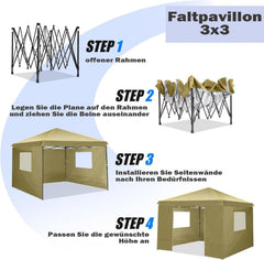 Pavillon 3x3 Wasserdicht Stabil Faltpavillon Profi 4 Seitenteilen