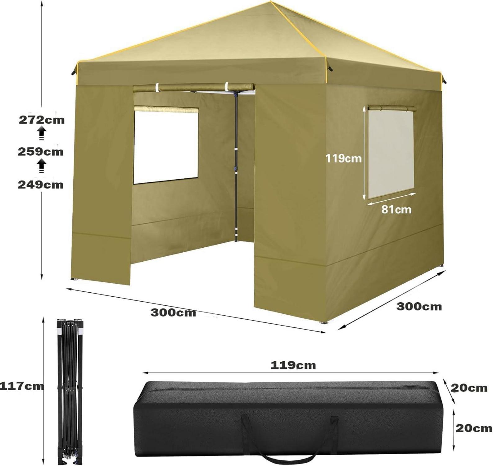 COBIZI Pavillon 3x3 Wasserdicht Stabil Faltpavillon 4 Seitenteilen