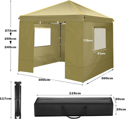 COBIZI Pavillon 3x3 Wasserdicht Stabil Faltpavillon 4 Seitenteilen
