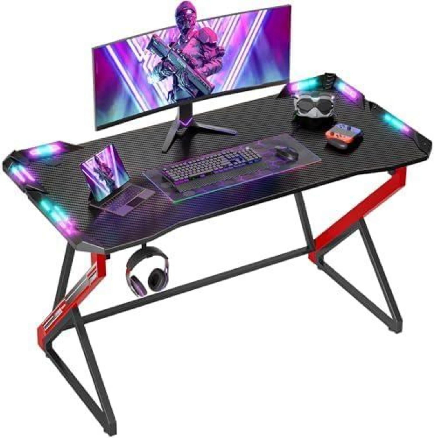 Gaming Schreibtisch LED Z Rahmen mit Kohlefaseroberfläche 100x60cm