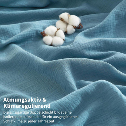 Doppelte Muslin Bettwäsche 200x200 Petrol – Weich & Atmungsaktiv