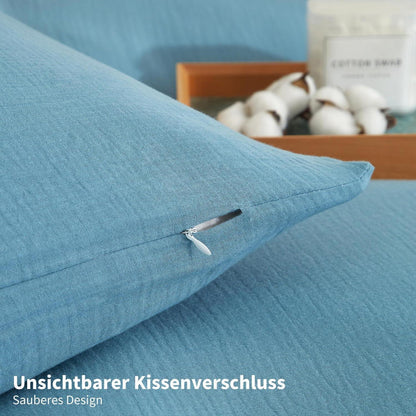 Doppelte Muslin Bettwäsche 220x240 Petrol – 3-teilig & Atmungsaktiv