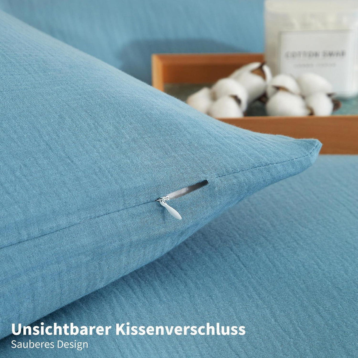 Doppelte Muslin Bettwäsche Petrol 155x220 cm - 3-teilig