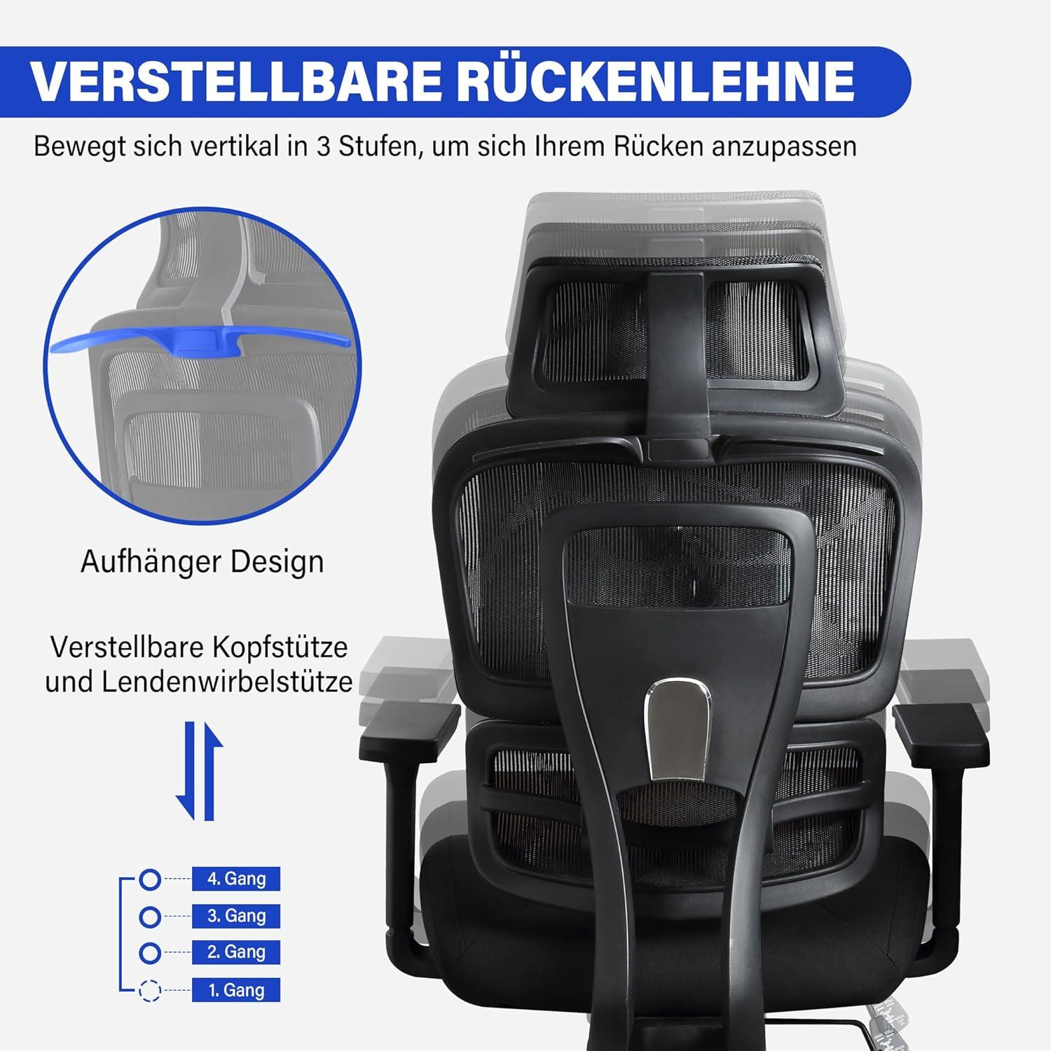 Ergonomischer Bürostuhl mit 3D Kissen & 4D Armlehnen
