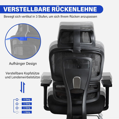 Ergonomischer Bürostuhl mit 3D Kissen & 4D Armlehnen