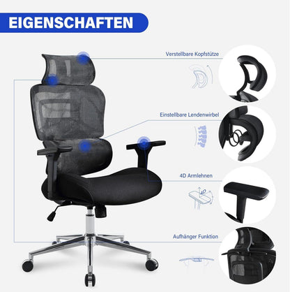 Fantasylab 3D Bürostuhl 200KG Groß Hoher Schreibtischstuhl mit Weichem Kissen 4D