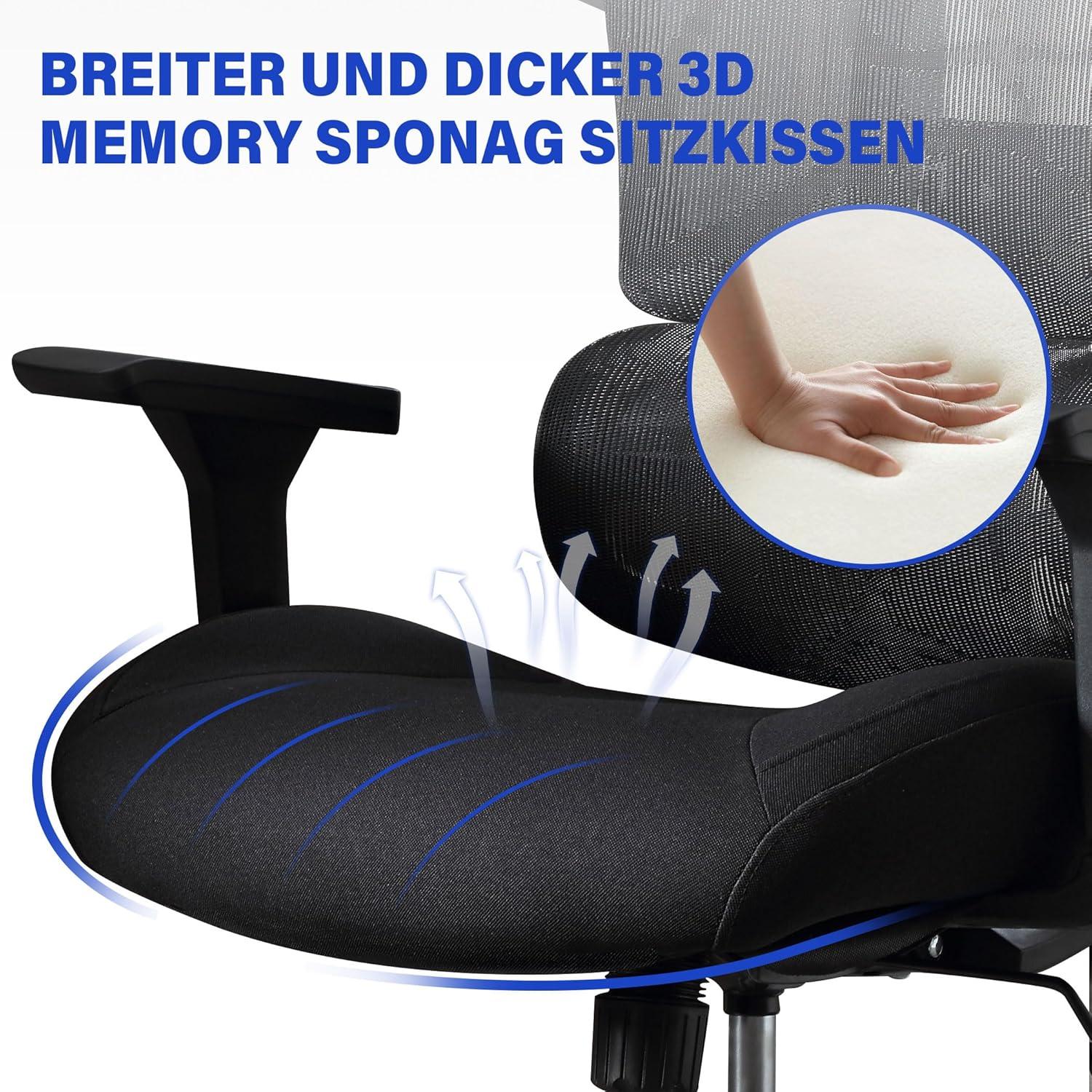 Fantasylab 3D Bürostuhl 200KG Groß Hoher Schreibtischstuhl mit Weichem Kissen 4D