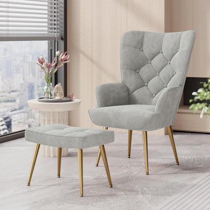 Loungesessel mit Hocker, Samt Grau – Modernes Wohnzimmer Sofa