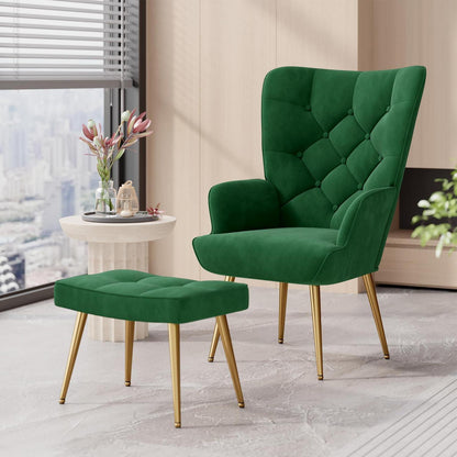 Modernes Relaxsessel mit Hocker, Samt, Grün
