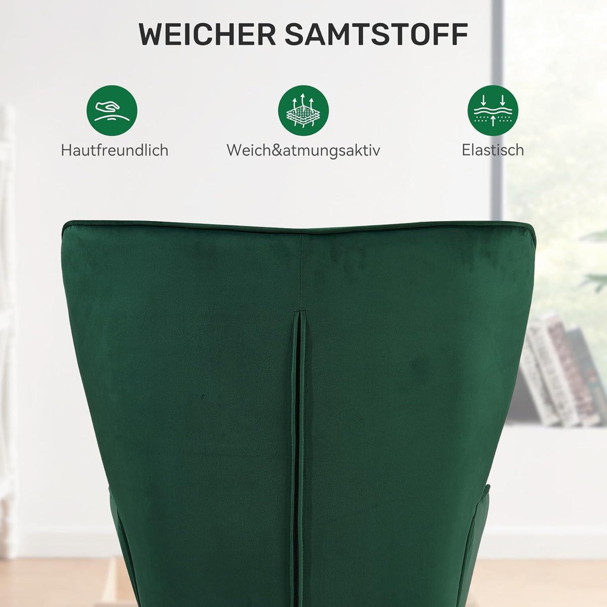 Modernes Relaxsessel mit Hocker, Samt, Grün